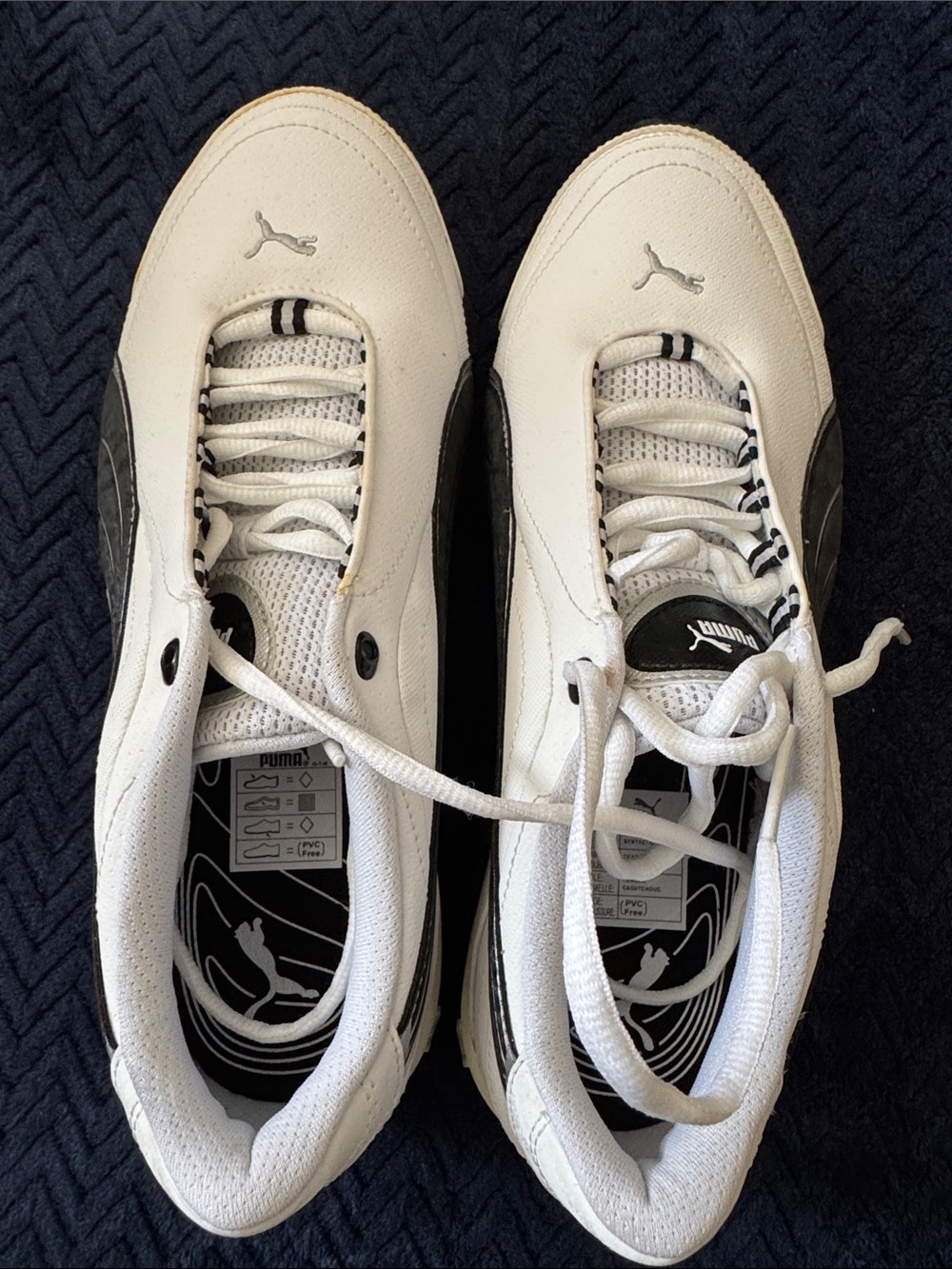 Puma Men’s White and Black Low-Top Sneakers with Silver Logo